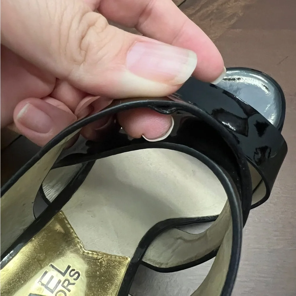 Size 7 / 38 -- Black Michael Kors MK Joselle Patent Leather Sandals / Heels